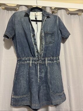 rag & bone Washed Blue faux Denim Short Romper